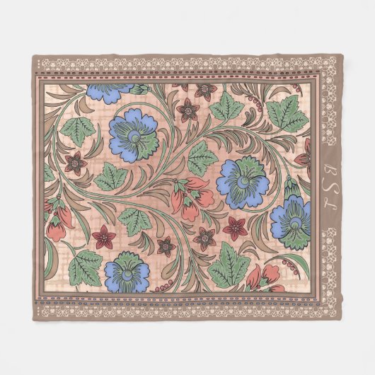Jugendstil-Blume und Spitzen - Mit Monogramm Fleecedecke (Vorderseite (Horizontal))