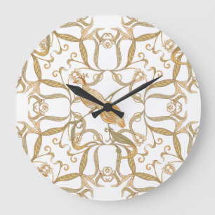 Jugendstil-Blume Vögel Große Wanduhr