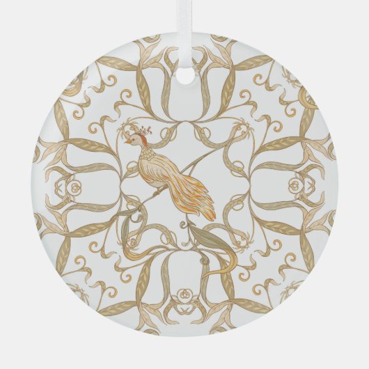 Jugendstil-Blume Vögel Ornament Aus Glas (Vorderseite)