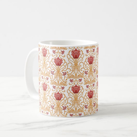 Jugendstil-Blume weiß Kaffeetasse (Vorderseite Links)