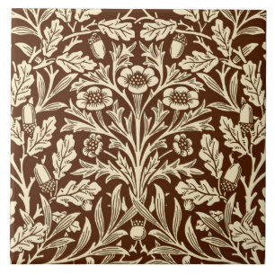 Jugendstil-Blumen-Damaskus, dunkelbraun und beige Fliese