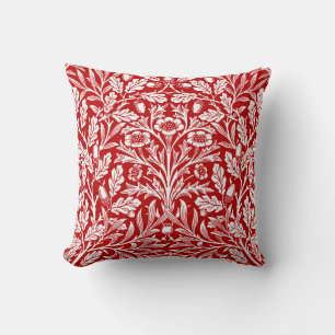 Jugendstil-Blumen-Damaskus, dunkelrot und weiß Kissen