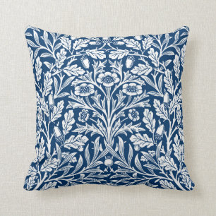Jugendstil-Blumen-Damaskus, Kobaltblau und Weiß Kissen