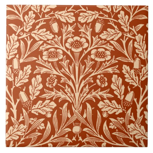 Jugendstil-Blumen-Damaskus, Mandarinorange Fliese (Vorderseite)