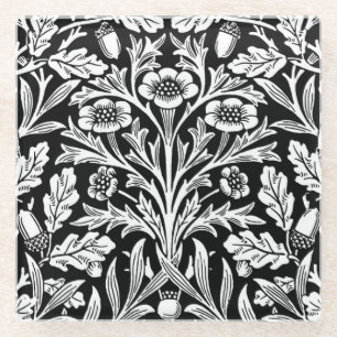 Jugendstil Blumen-Damaskus, Schwarz und Weiß Glasuntersetzer