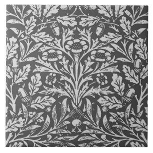Jugendstil-Blumen-Damaskus, Silbergrau Fliese