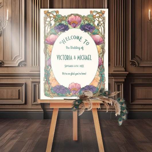 Jugendstil-Blumen-Hochzeits-Willkommensschild Poster