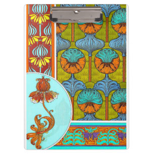 Jugendstil Blumen vintage Textilkunst Verneuil  Klemmbrett