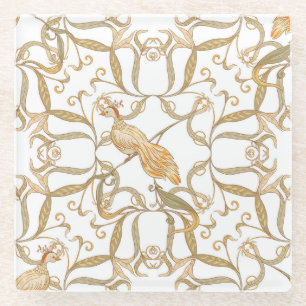 Jugendstil Blumen Vögel Glasuntersetzer