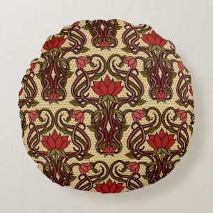 Jugendstil-Blumen-Wallpaper. Rundes Kissen
