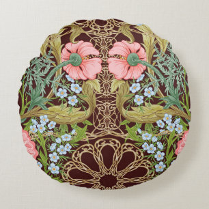 Jugendstil Blumendesign: Farbige Vintage-Muster Rundes Kissen
