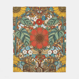 Jugendstil-Blumengarten – Sonnenblumen, Biene Fleecedecke