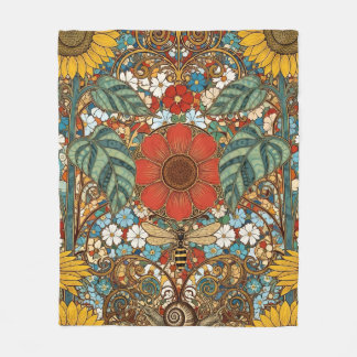 Jugendstil-Blumengarten – Sonnenblumen, Biene Fleecedecke