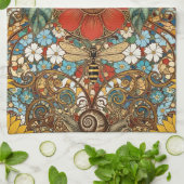 Jugendstil-Blumengarten – Sonnenblumen, Biene Geschirrtuch (Gefaltet)