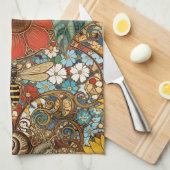 Jugendstil-Blumengarten – Sonnenblumen, Biene Geschirrtuch (Viertel Falte)