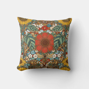 Jugendstil-Blumengarten – Sonnenblumen, Biene Kissen