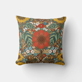 Jugendstil-Blumengarten – Sonnenblumen, Biene Kissen