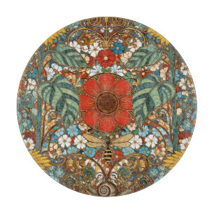 Jugendstil-Blumengarten – Sonnenblumen, Biene Schneidebrett