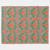 Jugendstil Blumengrün rotes Rosenmuster Fleecedecke (Vorderseite (Horizontal))