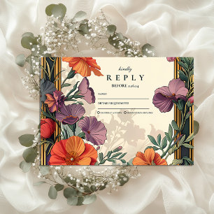 Jugendstil-Blumenhochzeit beim Sonnenuntergang RSVP Karte