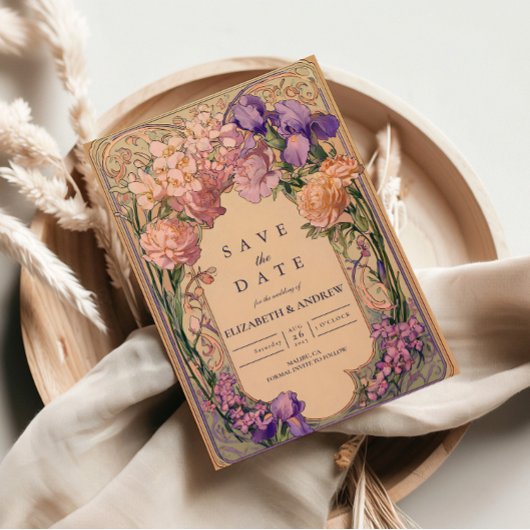 Jugendstil-Blumenhochzeit Save The Date