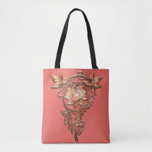 Jugendstil-Blumenjuwel viktorianisches Messing und Tasche