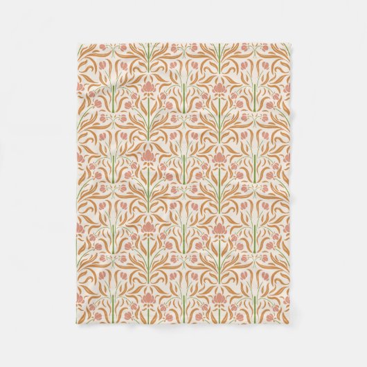 Jugendstil-Blumenmuster in Ocker, Pfirsich und Sal Fleecedecke (Vorderseite)