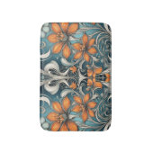 Jugendstil-Blumenmuster Türkis Orange Badematte (Vorderseite Vertikal)