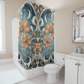 Jugendstil-Blumenmuster Türkis Orange Duschvorhang (Beispiel)