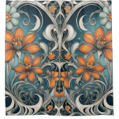 Jugendstil-Blumenmuster Türkis Orange Duschvorhang (Vorderseite)