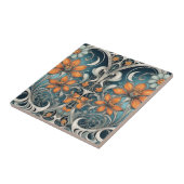 Jugendstil-Blumenmuster Türkis Orange Fliese (Seite)