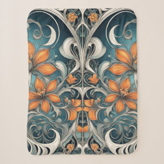 Jugendstil-Blumenmuster Türkis Orange Sherpadecke