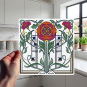 Jugendstil Blumenrose Geometrisches Art Design Fliese