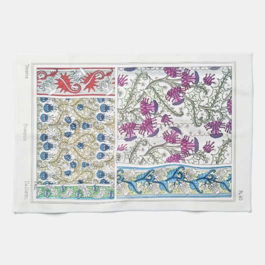 Jugendstil-Blumenthistal Textilkunst verneuil Geschirrtuch (Horizontal)