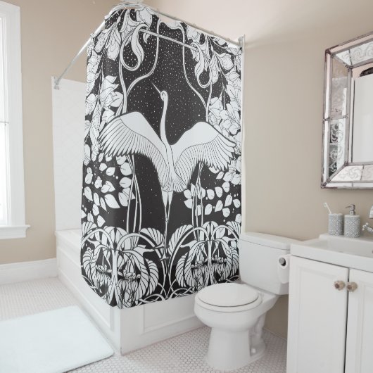 Jugendstil: Blumenvogel-Illustration Duschvorhang (Beispiel)
