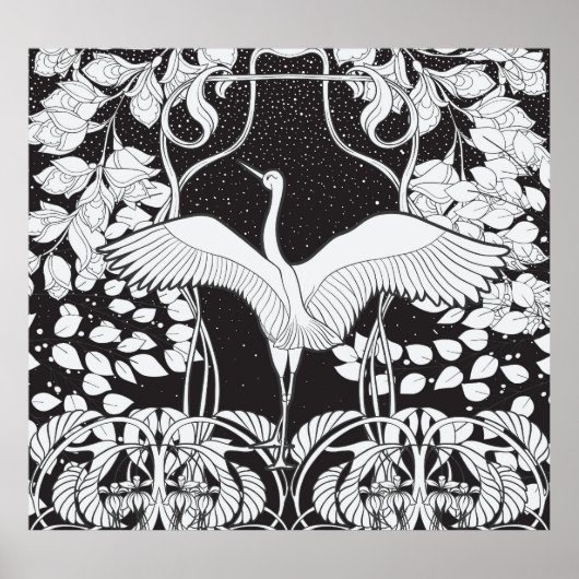 Jugendstil: Blumenvogel-Illustration Poster (Vorne)