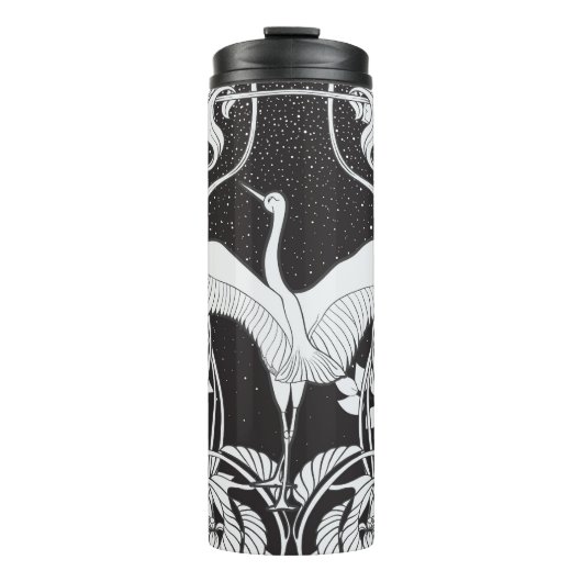 Jugendstil: Blumenvogel-Illustration Thermosbecher (Vorderseite)