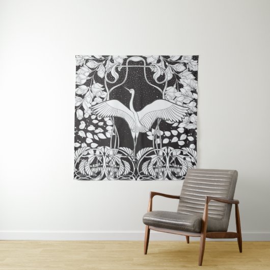 Jugendstil: Blumenvogel-Illustration Wandteppich (Beispiel)