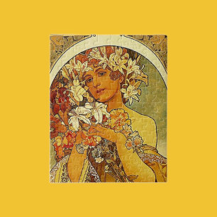 Jugendstil Blumige Frau Vintage Mucha Stil Puzzle