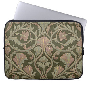 Jugendstil Blumiges Muster Dunkelgrün Rosa Vintage Laptopschutzhülle
