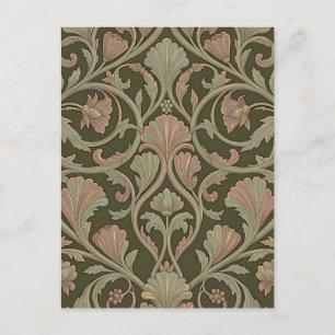 Jugendstil Blumiges Muster Dunkelgrün Rosa Vintage Postkarte