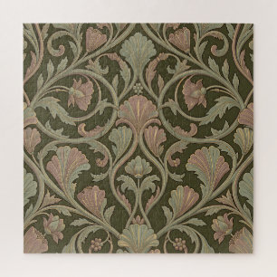 Jugendstil Blumiges Muster Dunkelgrün Rosa Vintage Puzzle