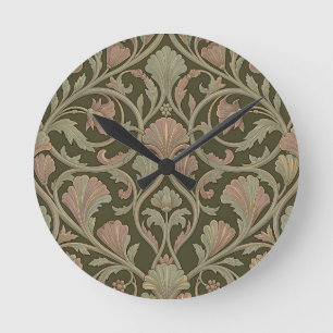 Jugendstil Blumiges Muster Dunkelgrün Rosa Vintage Runde Wanduhr