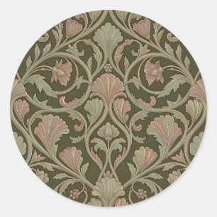 Jugendstil Blumiges Muster Dunkelgrün Rosa Vintage Runder Aufkleber