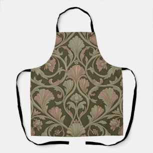 Jugendstil Blumiges Muster Dunkelgrün Rosa Vintage Schürze