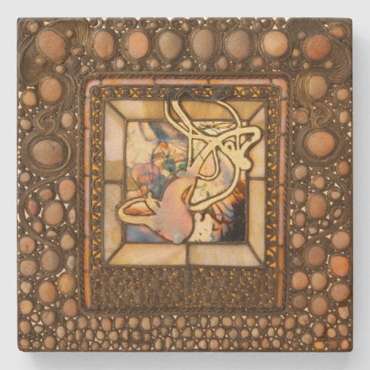 Jugendstil-Buntglas abstraktes Squashfenster Steinuntersetzer (Vorderseite)