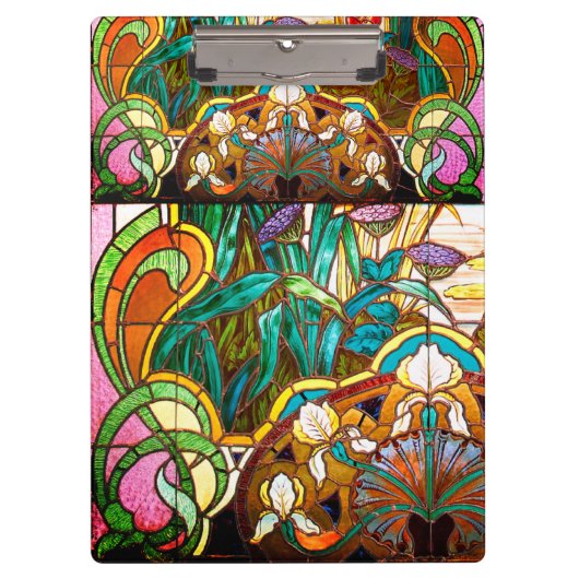 Jugendstil-Buntglas aussehen floral bunt Klemmbrett (Vorderseite)
