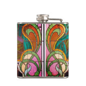 Jugendstil-Buntglas aussehen floral elegant Flachmann (Rückseite)