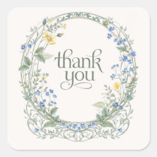 Jugendstil-Buntglas-Blumenrahmen  Quadratischer Aufkleber