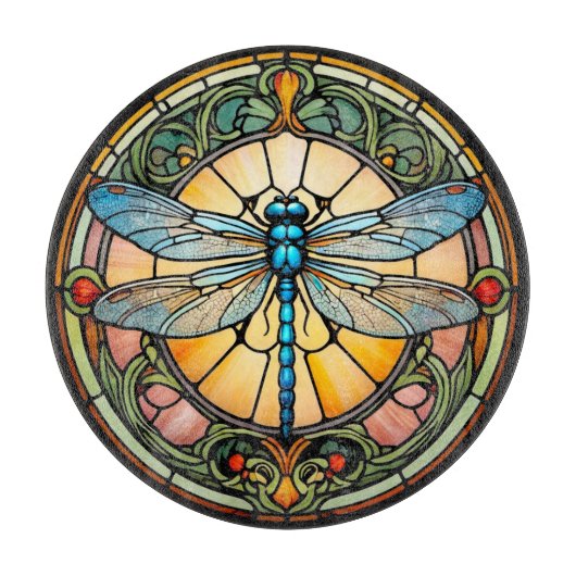 Jugendstil-Buntglas-Libelle Schneidebrett (Vorderseite)